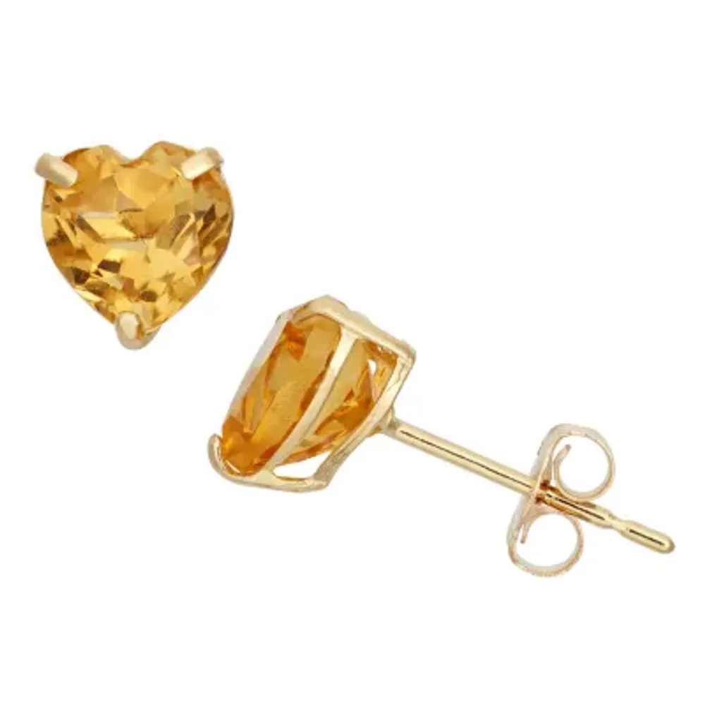 Genuine Yellow Citrine 10K Gold 6.1mm Stud Earrings