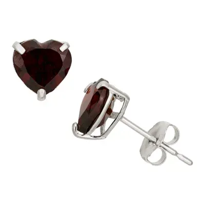 Genuine Red Garnet 10K Gold 6.1mm Heart Stud Earrings