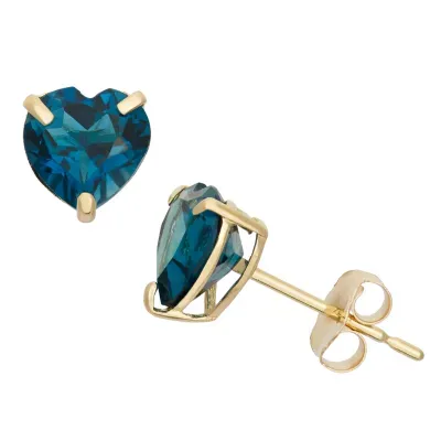 Genuine Blue Topaz 10K Gold 6.1mm Heart Stud Earrings