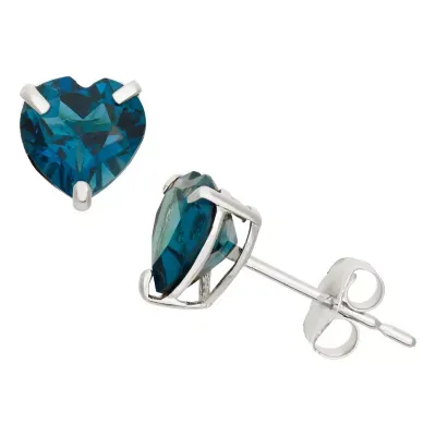 Genuine Blue Topaz 10K Gold 6.1mm Heart Stud Earrings