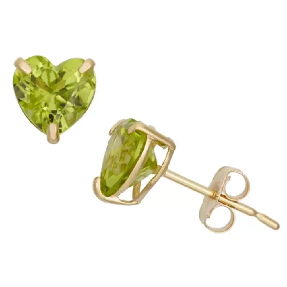 Genuine Green Peridot 10K Gold 6.1mm Heart Stud Earrings