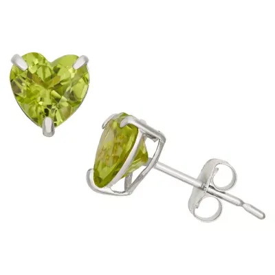 Genuine Green Peridot 10K Gold 6.1mm Heart Stud Earrings