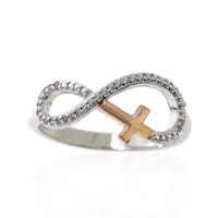 Infinite Promise Sideways Womens 1/10 CT. T.W. Mined White Diamond 14K Rose Gold Over Silver Cross Infinity Cocktail Ring