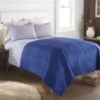 Micro Flannel Seersucker Reversible Wrinkle Resistant Quilt Set