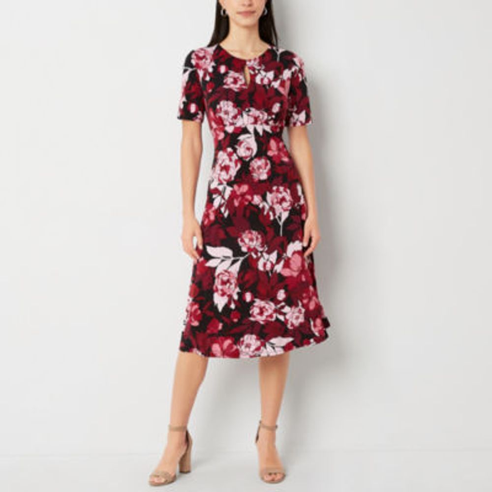 petite fit and flare dress with sleeves