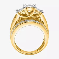 Womens 4 CT.T.W. Natural Diamond Gold Round Side Stone 3-Stone Engagement Ring