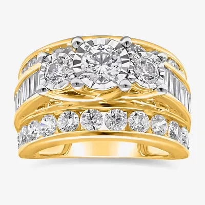 Womens 4 CT.T.W. Natural Diamond Gold Round Side Stone 3-Stone Engagement Ring