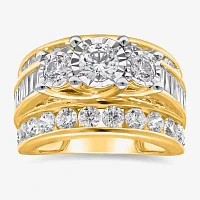 Womens 4 CT.T.W. Natural Diamond Gold Round Side Stone 3-Stone Engagement Ring