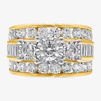 Womens 4 CT.T.W. Natural Diamond Gold Round Side Stone 3-Stone Engagement Ring