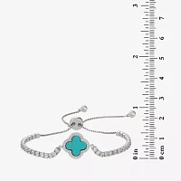 Womens Simulated Turquoise Sterling Silver Bolo Bracelet