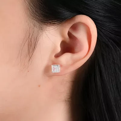 2 CT. White Cubic Zirconia Sterling Silver 7mm Stud Earrings