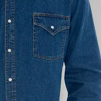 Ely Cattleman Denim Washed Snap Mens Classic Fit Long Sleeve Button-Down Shirt