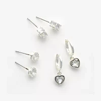 Mixit Hypoallergenic Silver Tone 3 Pair Cubic Zirconia Heart Earring Set