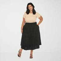 White Mark Womens High Rise Midi Flared Skirt-Plus