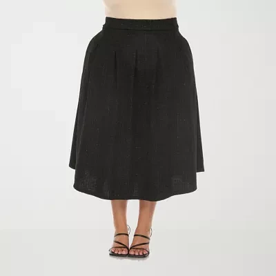 White Mark Womens High Rise Midi Flared Skirt-Plus