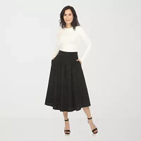 White Mark Womens High Rise Midi Flared Skirt