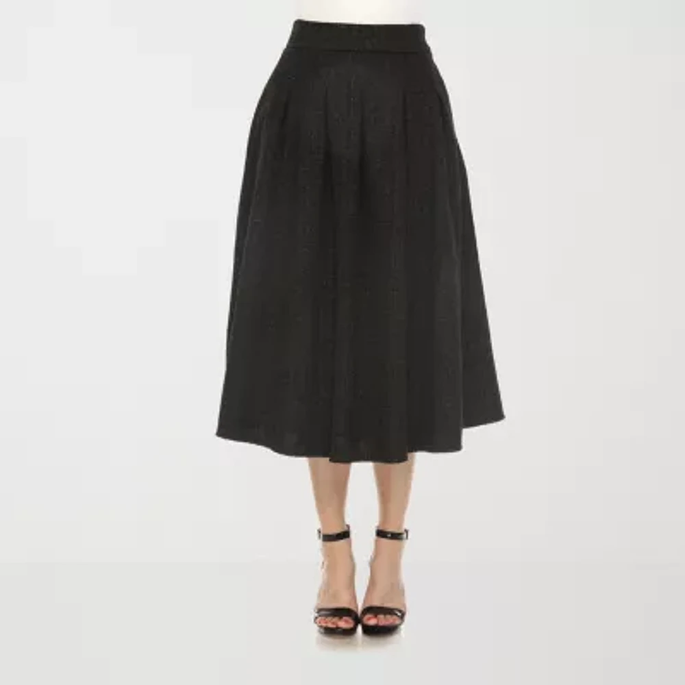 White Mark Womens High Rise Midi Flared Skirt