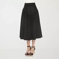 White Mark Womens High Rise Midi Flared Skirt