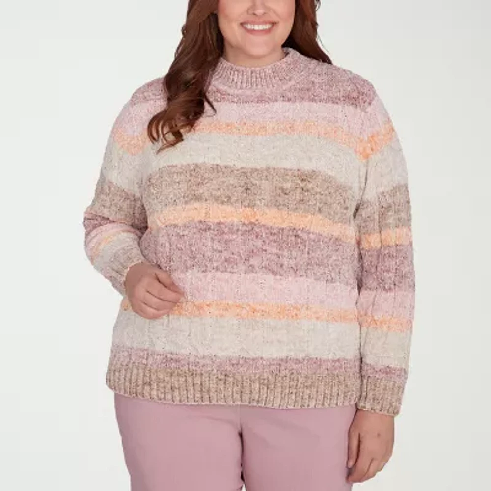 Alfred Dunner Plus Telluride Womens Mock Neck Long Sleeve Striped Pullover Sweater