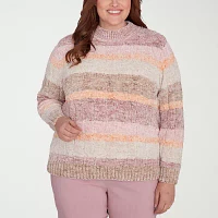 Alfred Dunner Plus Telluride Womens Mock Neck Long Sleeve Striped Pullover Sweater