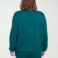 Alfred Dunner Plus French Quarter Womens V Neck Long Sleeve Sweatshirt