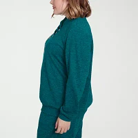 Alfred Dunner Plus French Quarter Womens V Neck Long Sleeve Sweatshirt