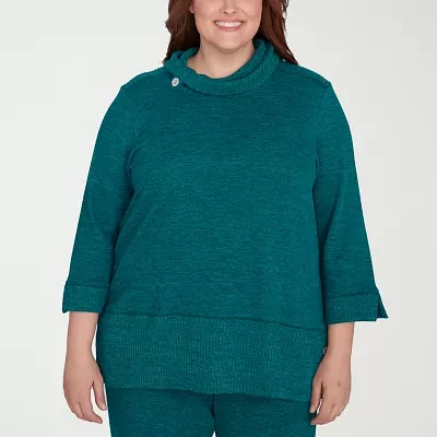 Alfred Dunner French Quarter Womens Plus Cowl Neck 3/4 Sleeve T-Shirt