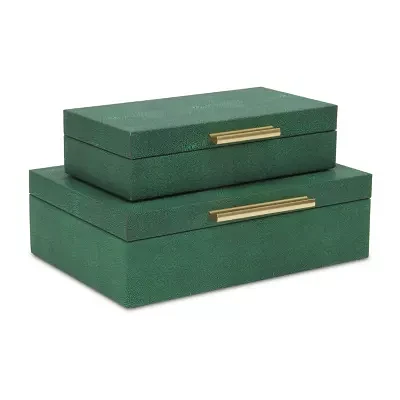 Cheungs Green Faux Shagreen Rectangular 2-pc. Decorative Box