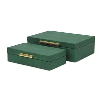 Cheungs Green Faux Shagreen Rectangular 2-pc. Decorative Box