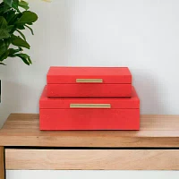 Cheungs Red Faux Shagreen Rectangular 2-pc. Decorative Box