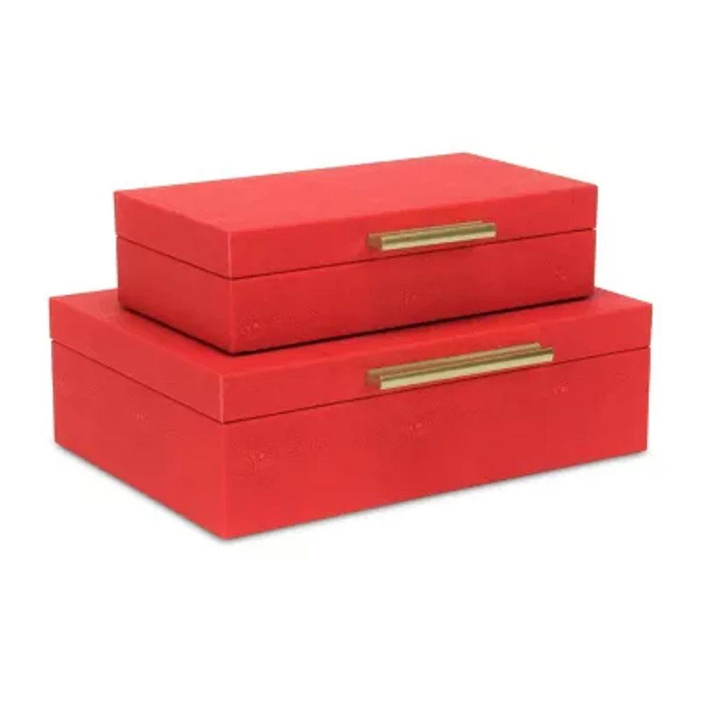 Cheungs Red Faux Shagreen Rectangular 2-pc. Decorative Box