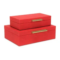 Cheungs Red Faux Shagreen Rectangular 2-pc. Decorative Box