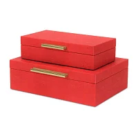 Cheungs Red Faux Shagreen Rectangular 2-pc. Decorative Box