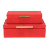 Cheungs Red Faux Shagreen Rectangular 2-pc. Decorative Box