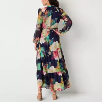 Melonie T Womens Long Sleeve Floral Maxi Dress