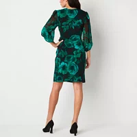 Connected Apparel Womens 3/4 Sleeve Floral Sheath Dress