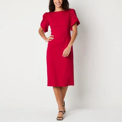 Melonie T Womens Short Sleeve Midi Sheath Dress