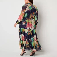 Melonie T Womens Long Sleeve Floral Maxi Dress Plus