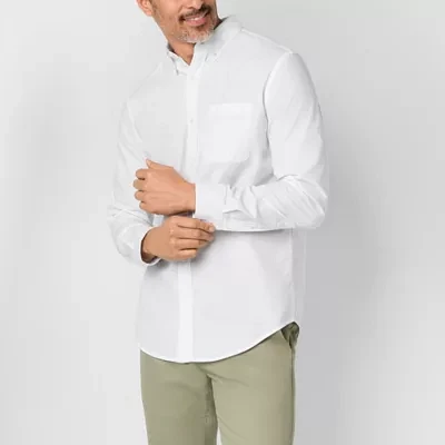 St. John's Bay Stretch Poplin Mens Classic Fit Long Sleeve Button-Down Shirt