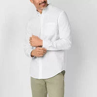 St. John's Bay Stretch Poplin Mens Classic Fit Long Sleeve Button-Down Shirt