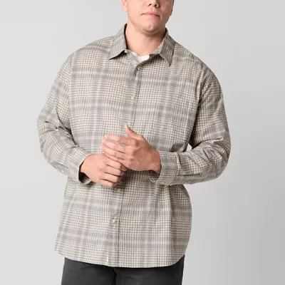 mutual weave Big and Tall Mens Easy-on + Easy-off Seated Wear Adaptive Regular Fit Long Sleeve Checked Button-Down Shirt