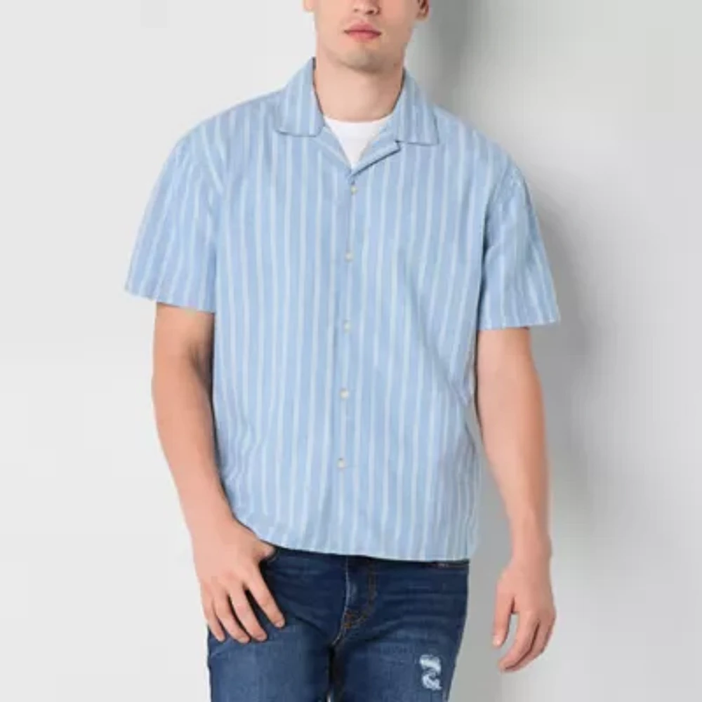 Arizona Mens Short Sleeve Striped Button-Down Shirt