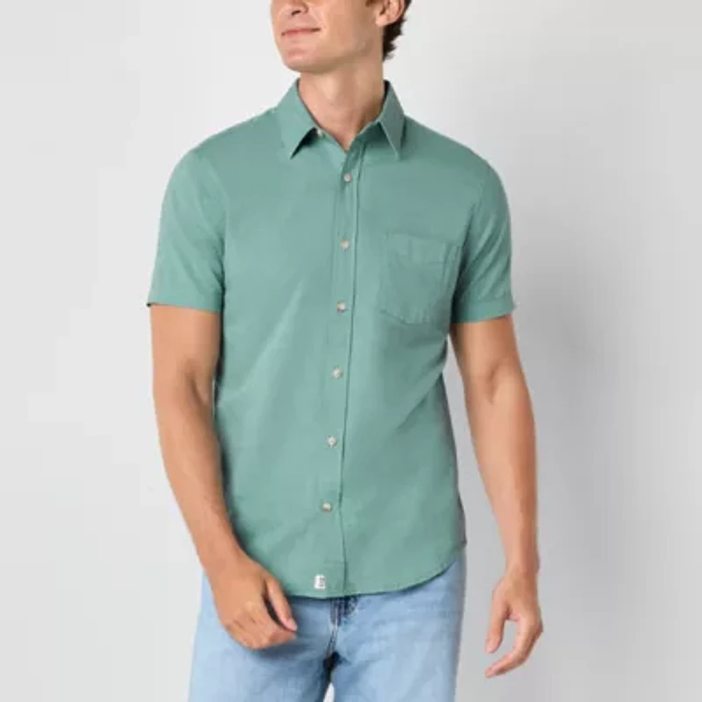 mutual weave Mens Regular Fit Short Sleeve Button-Down Shirt