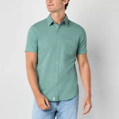 mutual weave Mens Regular Fit Short Sleeve Button-Down Shirt