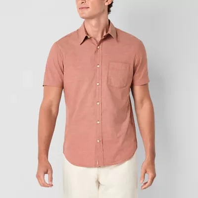 mutual weave Mens Regular Fit Short Sleeve Button-Down Shirt