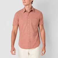 mutual weave Mens Regular Fit Short Sleeve Button-Down Shirt