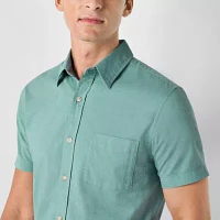 mutual weave Mens Regular Fit Short Sleeve Button-Down Shirt