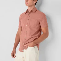 mutual weave Mens Regular Fit Short Sleeve Button-Down Shirt