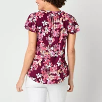 Liz Claiborne Womens V Neck Short Sleeve Blouse