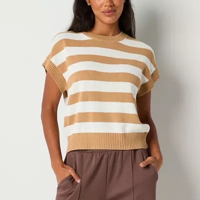 Stylus Womens Crew Neck Short Sleeve Pullover Sweater